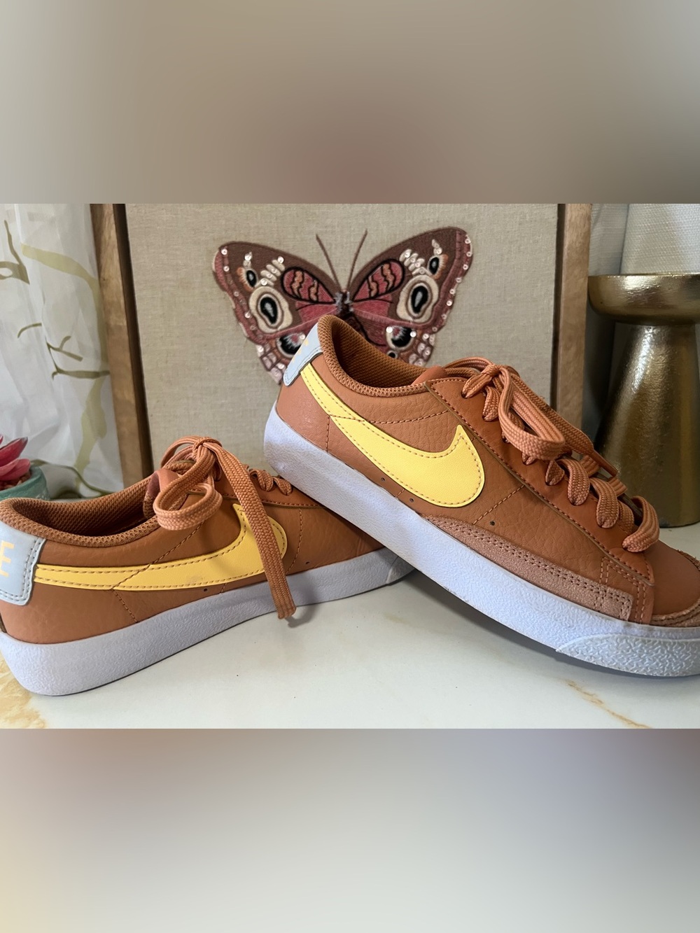 Nike Brown Sneakers with Yellow Swoosh